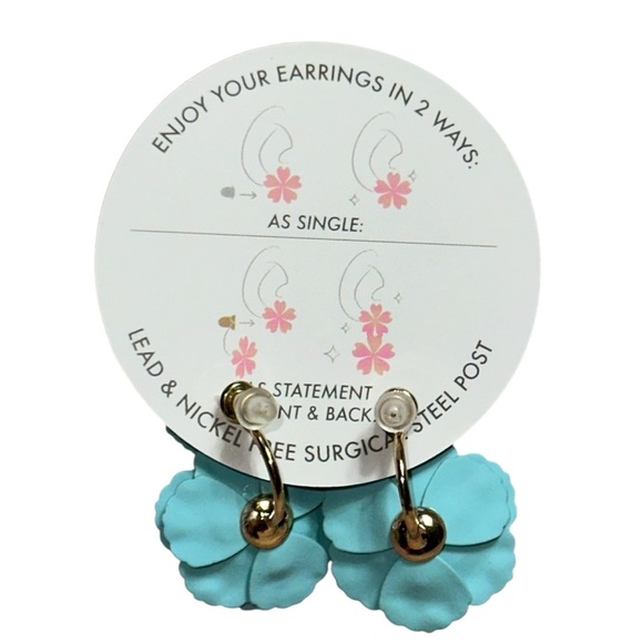 Anthropologie Serefina Poppy Ear Turquoise Blue Earrings - Picture 2 of 7